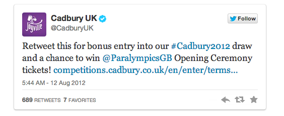 Tweet Cadbury z prośbą o retweet